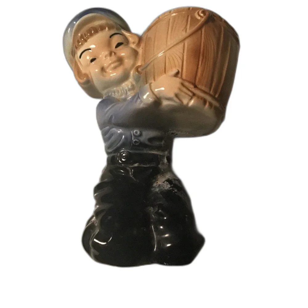 Vintage Royal Copley Dutch Boy with Bucket Ceramic Planter Figurine Mid Century